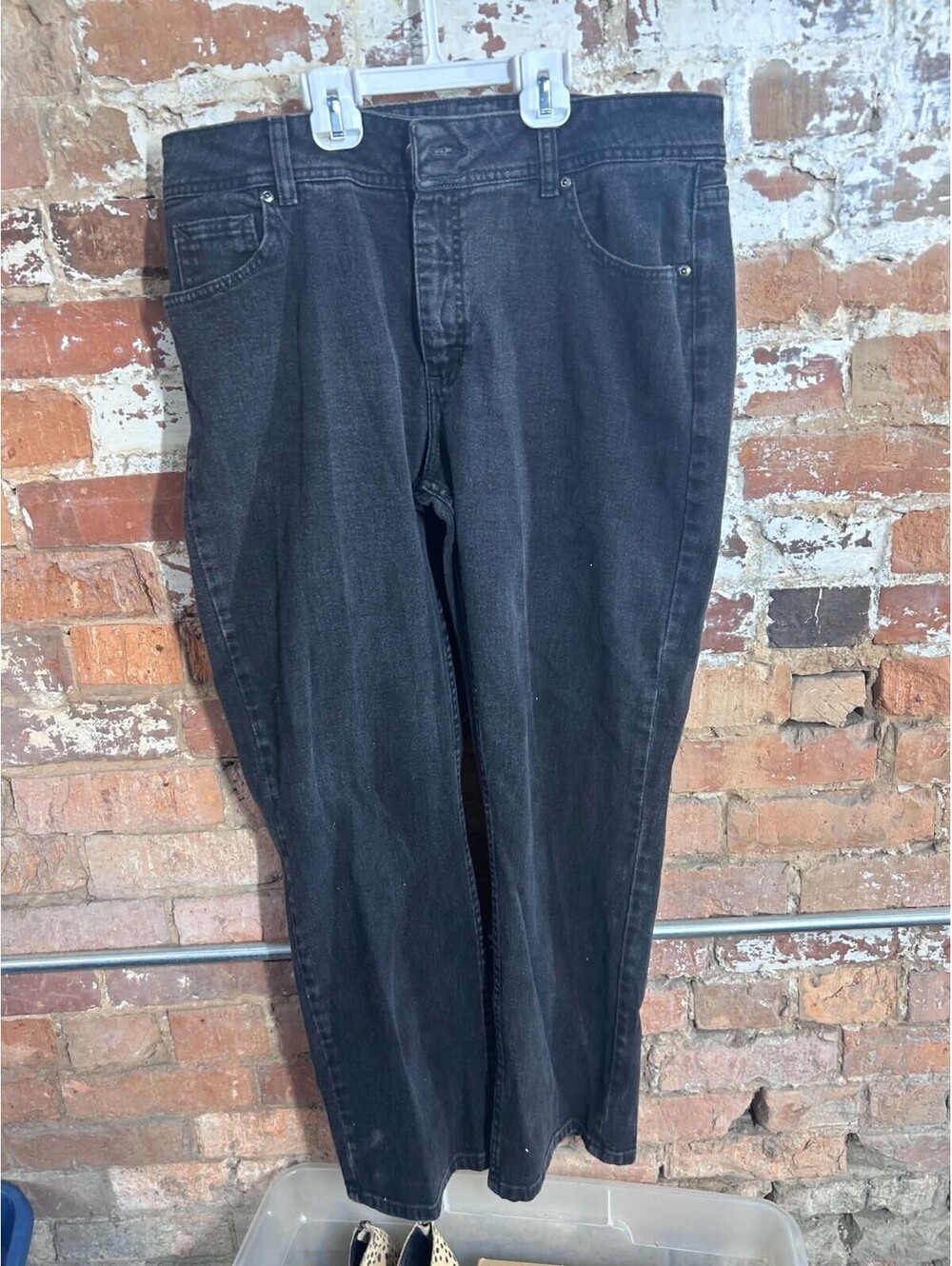 Lee womens size 16P black faded stretch straight leg jeans